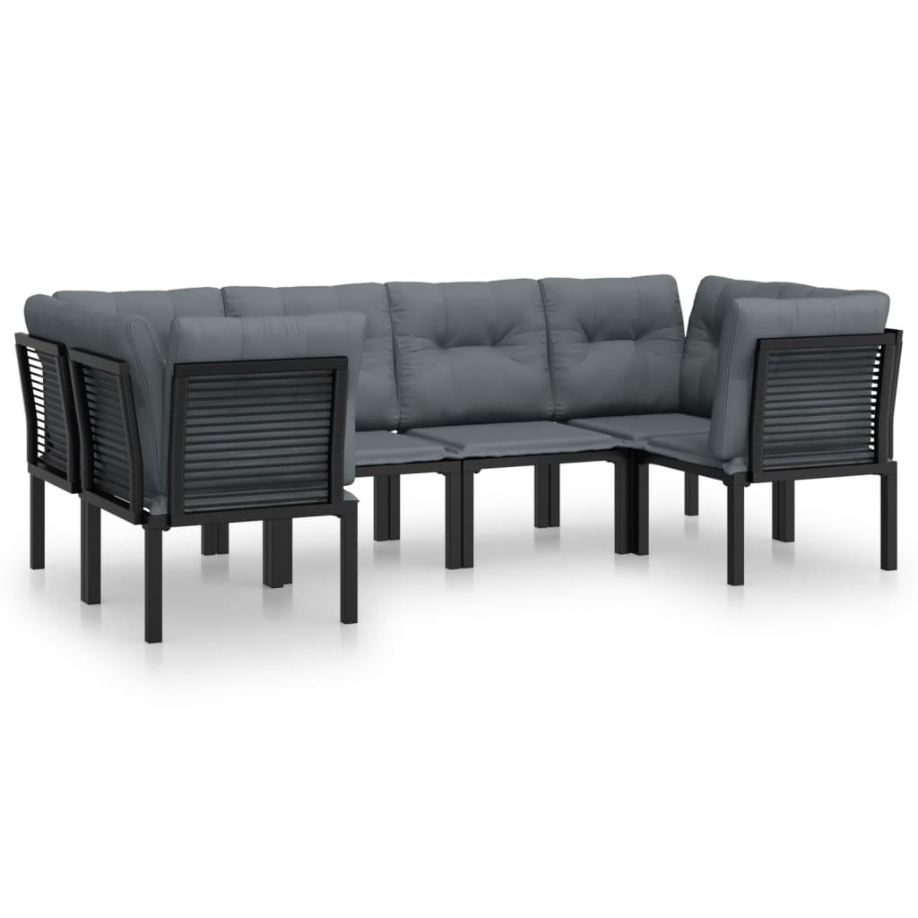 6 Piece Garden Lounge Set Black and Grey Poly Rattan