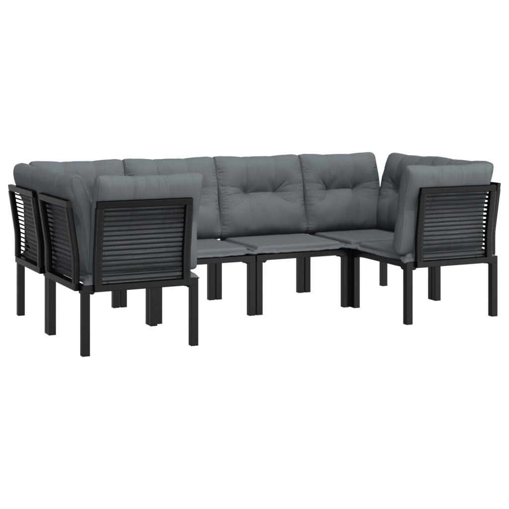 6 Piece Garden Lounge Set Black and Grey Poly Rattan