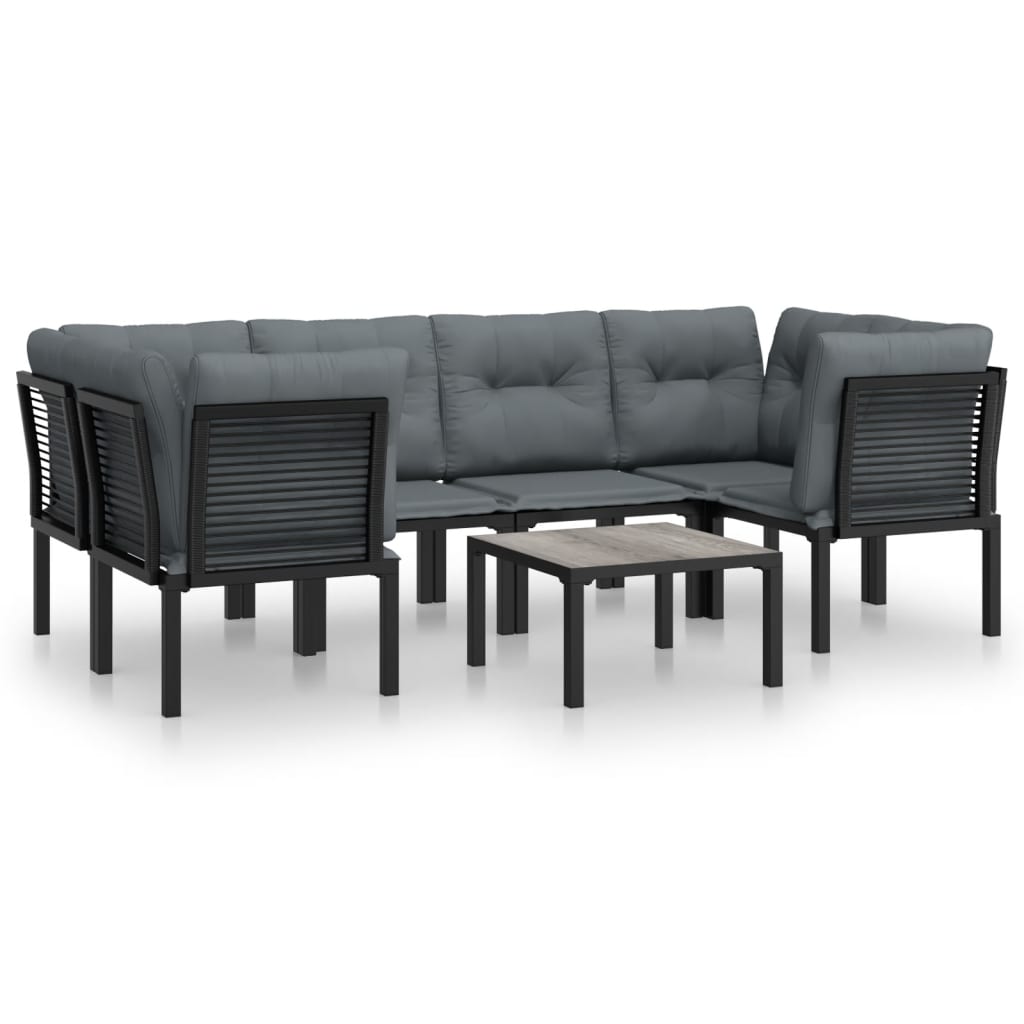 7 Piece Garden Lounge Set Black and Grey Poly Rattan