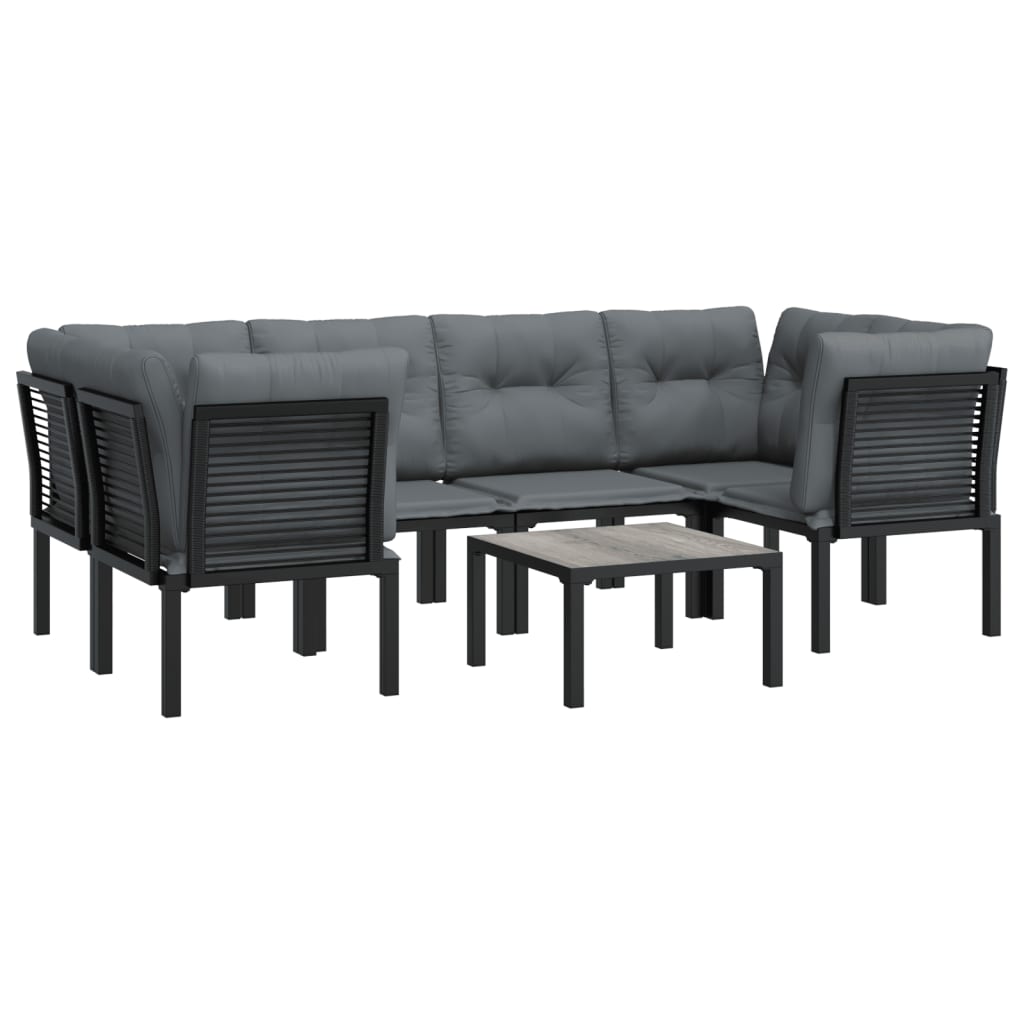 7 Piece Garden Lounge Set Black and Grey Poly Rattan