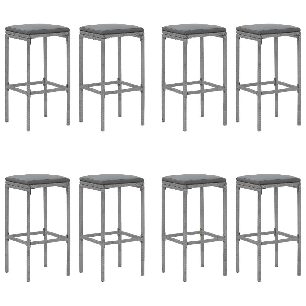 9 Piece Garden Bar Set with Cushions Grey Poly Rattan