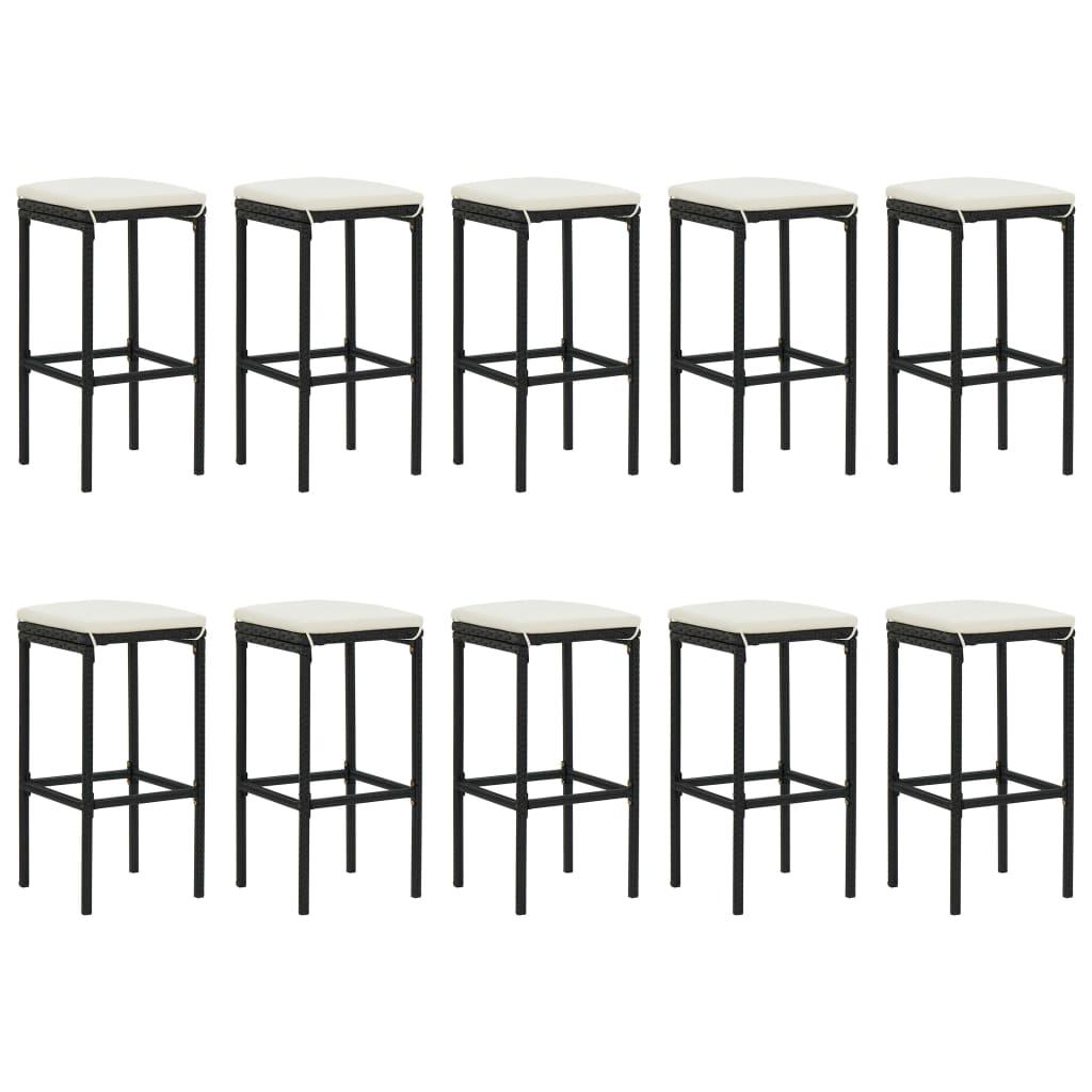 11 Piece Garden Bar Set with Cushions Black Poly Rattan