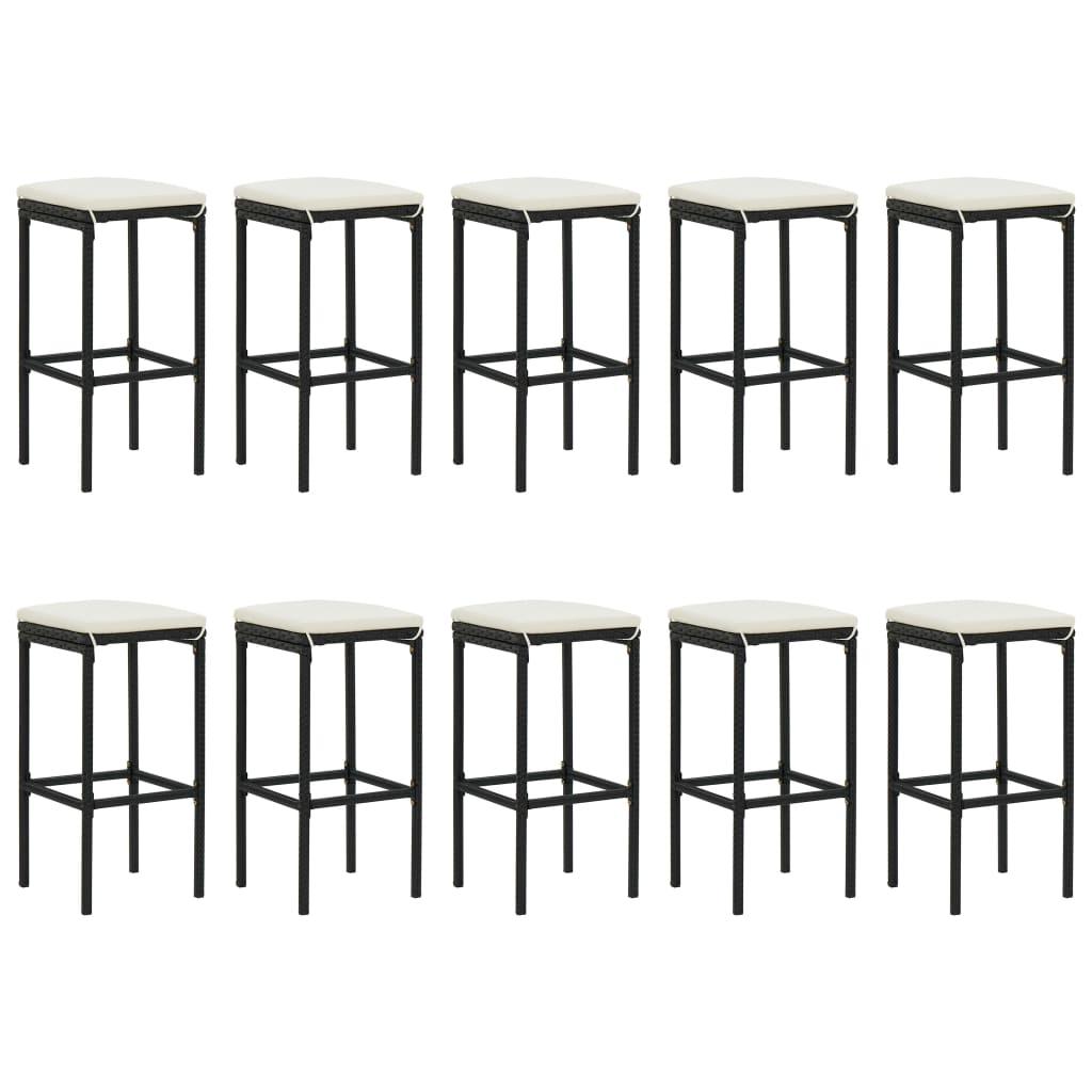 11 Piece Garden Bar Set with Cushions Black Poly Rattan