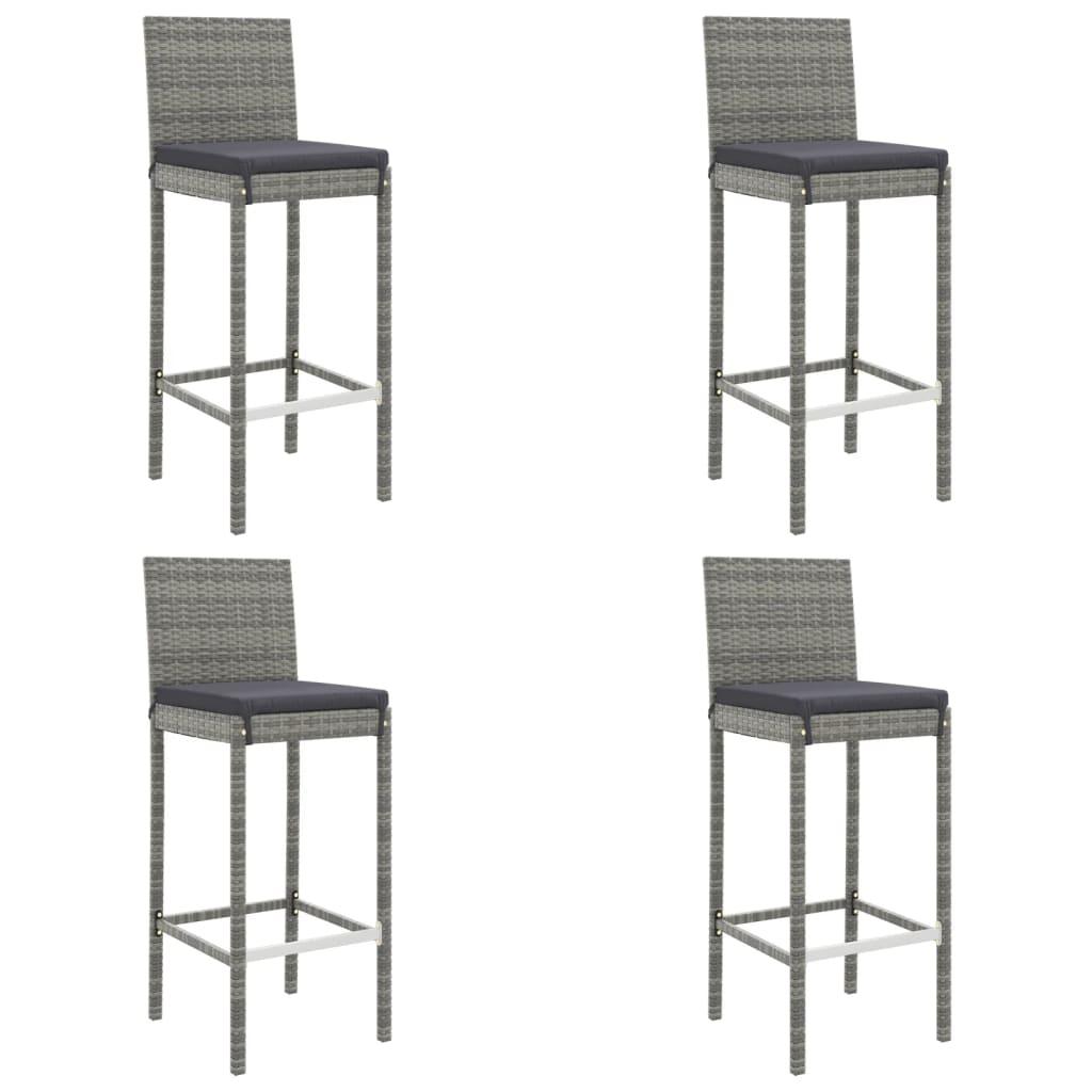 5 Piece Outdoor Bar Set with Cushions Grey Poly Rattan