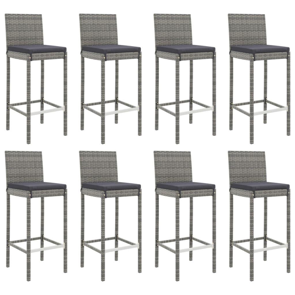 9 Piece Outdoor Bar Set with Cushions Grey Poly Rattan