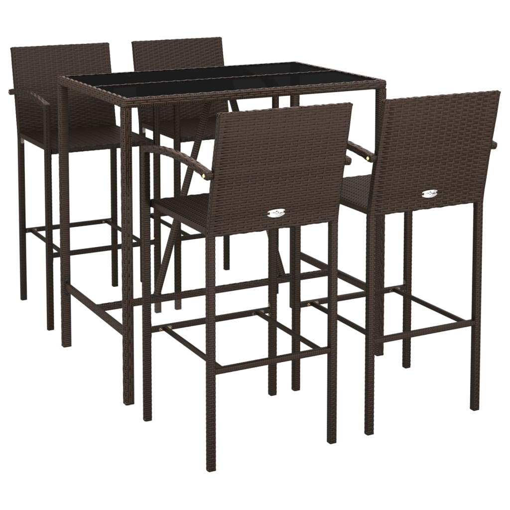 5 Piece Garden Bar Set Brown Poly Rattan