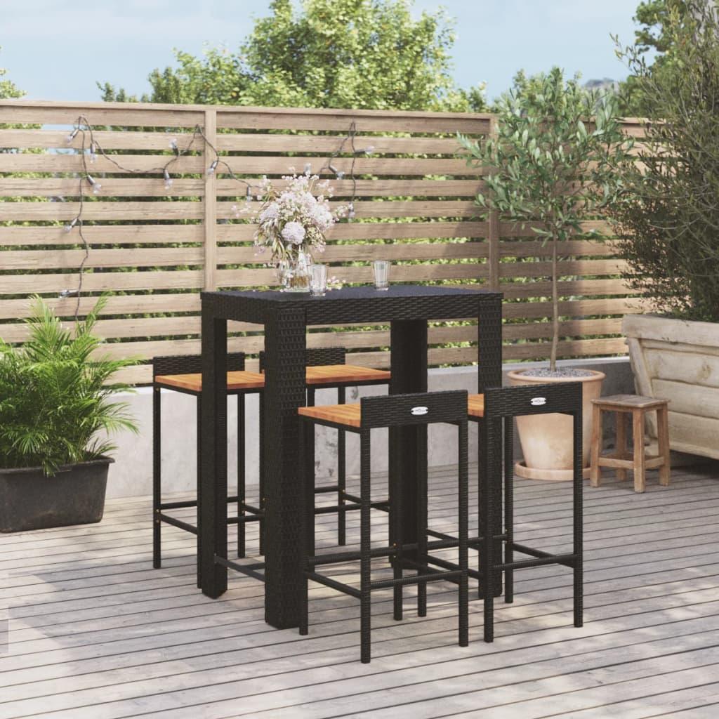 5 Piece Garden Bar Set Black Poly Rattan&amp;Solid Wood Acacia