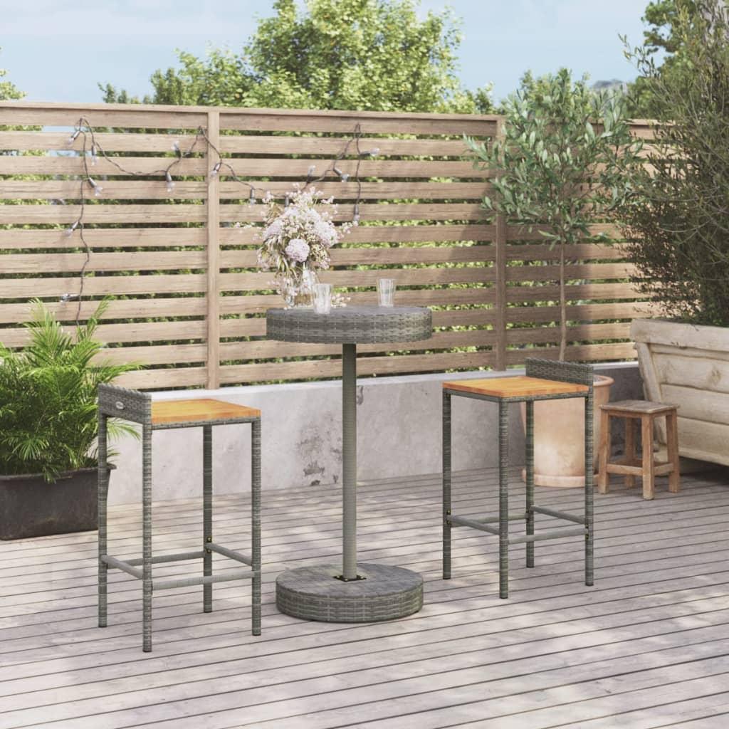 3 Piece Garden Bar Set Grey Poly Rattan&amp;Solid Wood Acacia