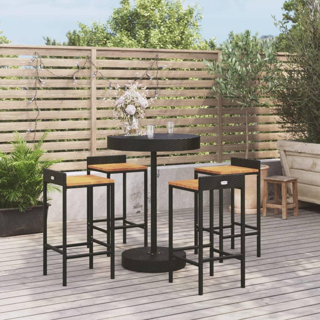 5 Piece Garden Bar Set Black Poly Rattan&amp;Solid Wood Acacia