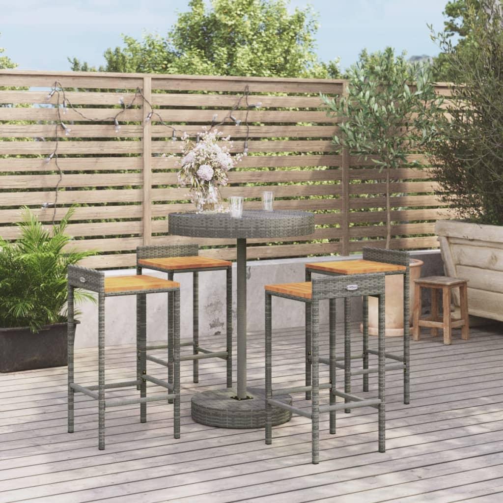 5 Piece Garden Bar Set Grey Poly Rattan&amp;Solid Wood Acacia