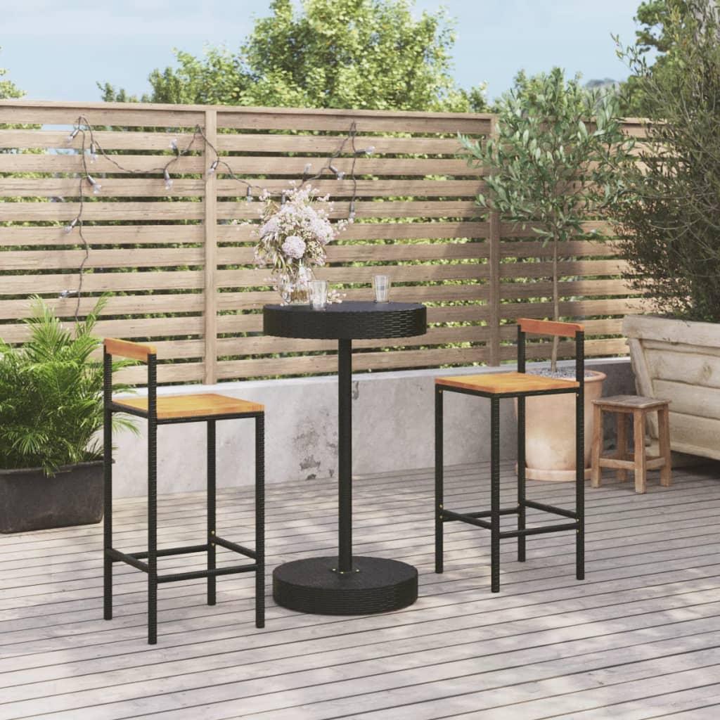 3 Piece Garden Bar Set Black Poly Rattan&amp;Solid Wood Acacia