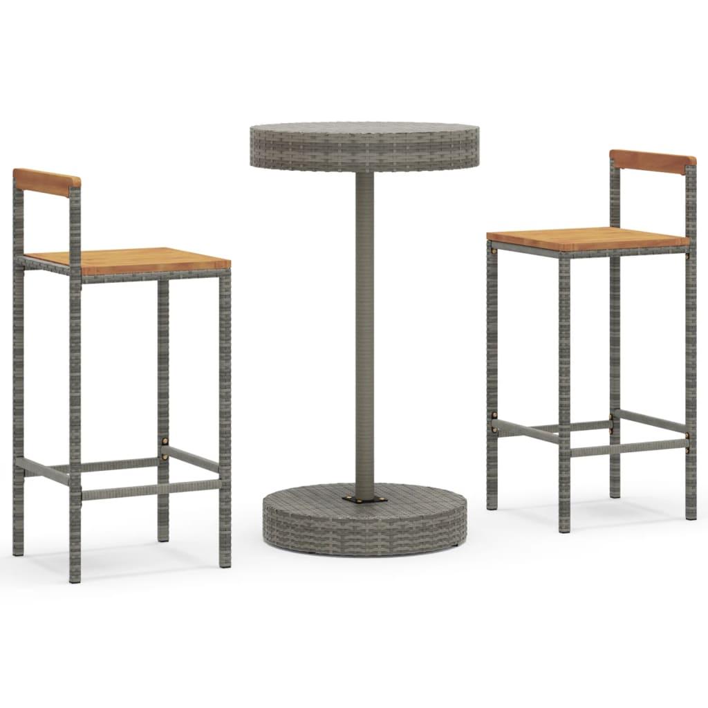 3 Piece Garden Bar Set Grey Poly Rattan&Solid Wood Acacia