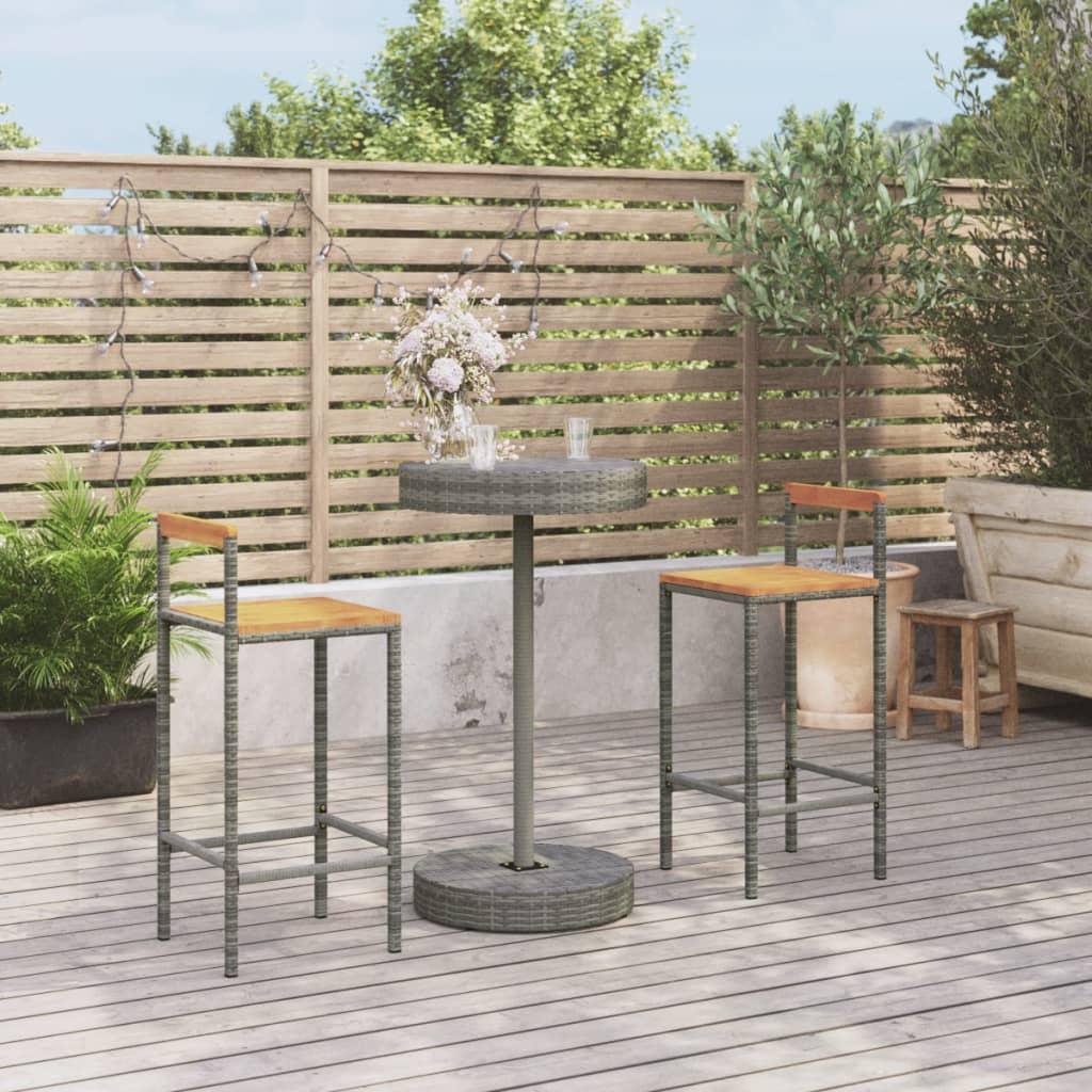 3 Piece Garden Bar Set Grey Poly Rattan&amp;Solid Wood Acacia