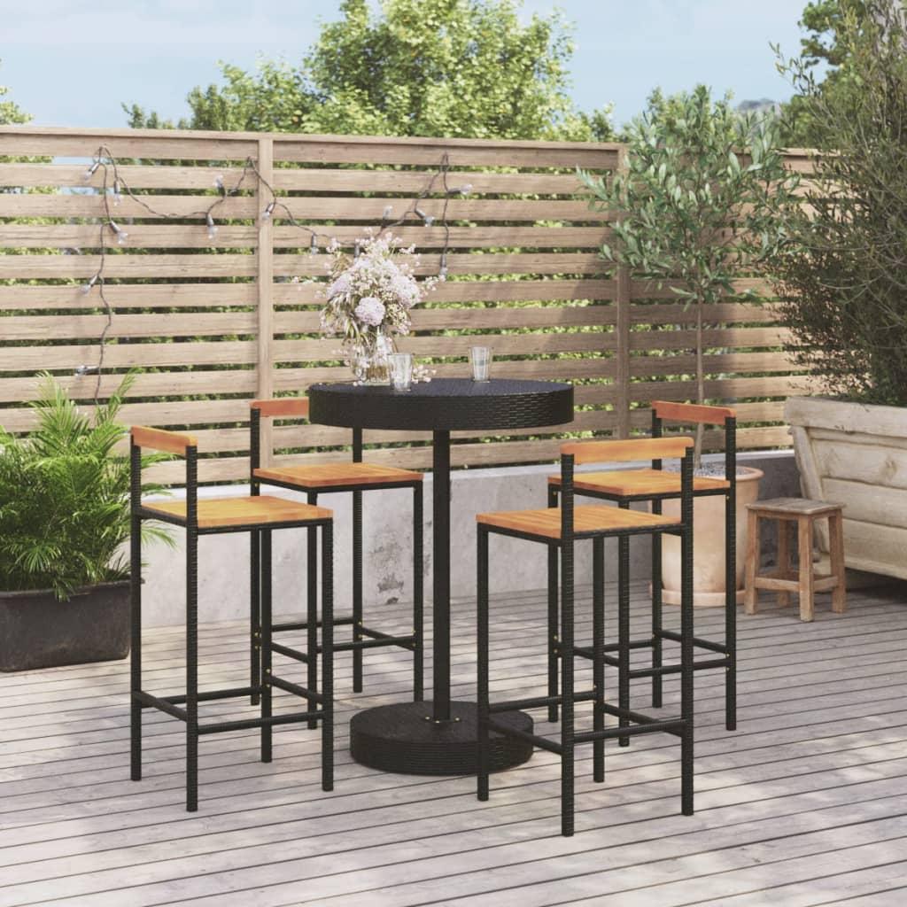 5 Piece Garden Bar Set Black Poly Rattan&amp;Solid Wood Acacia