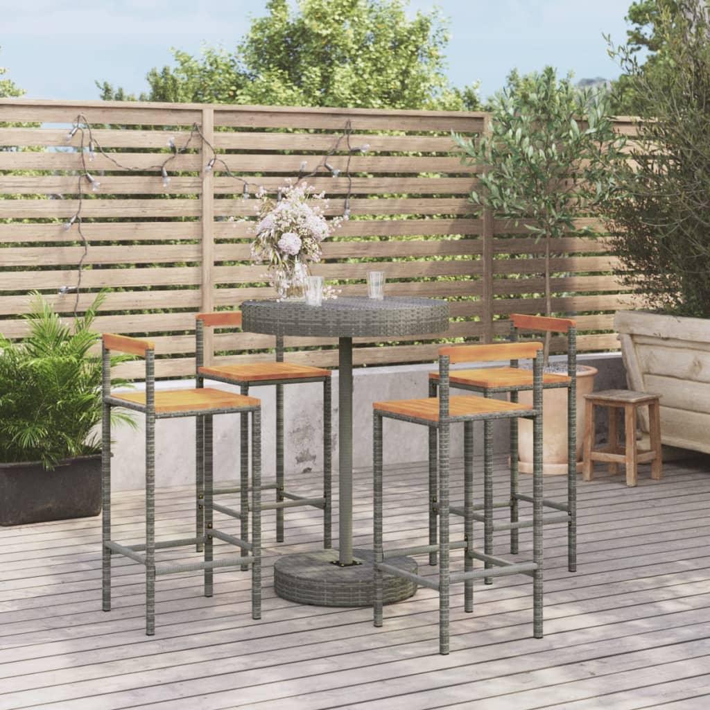 5 Piece Garden Bar Set Grey Poly Rattan&amp;Solid Wood Acacia