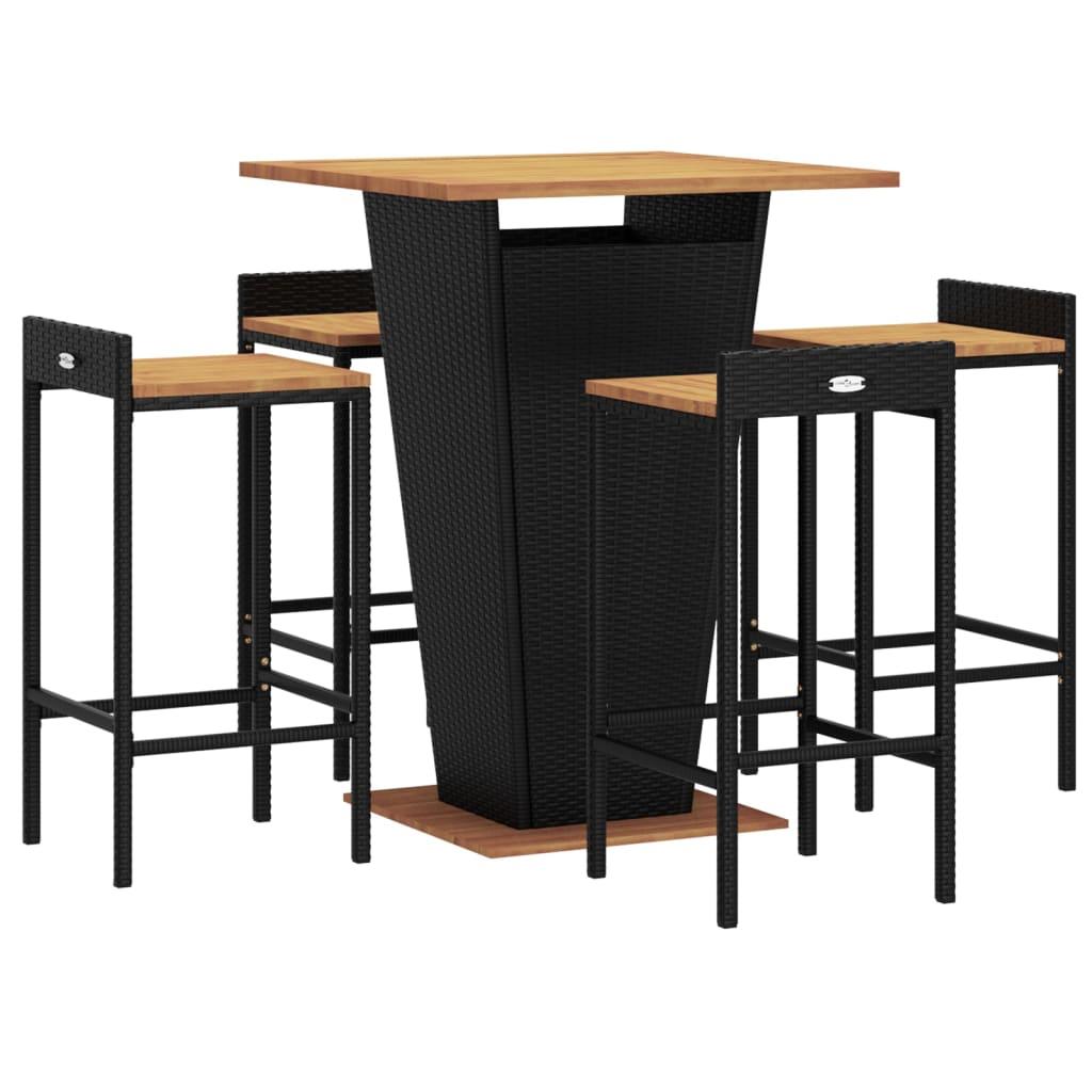 5 Piece Garden Bar Set Black Poly Rattan&Solid Wood Acacia