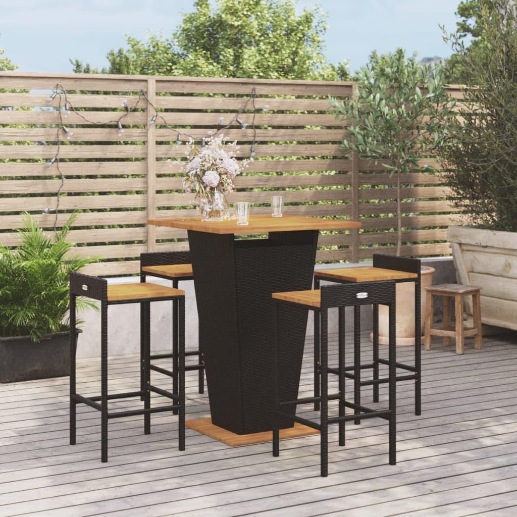 5 Piece Garden Bar Set Black Poly Rattan&amp;Solid Wood Acacia