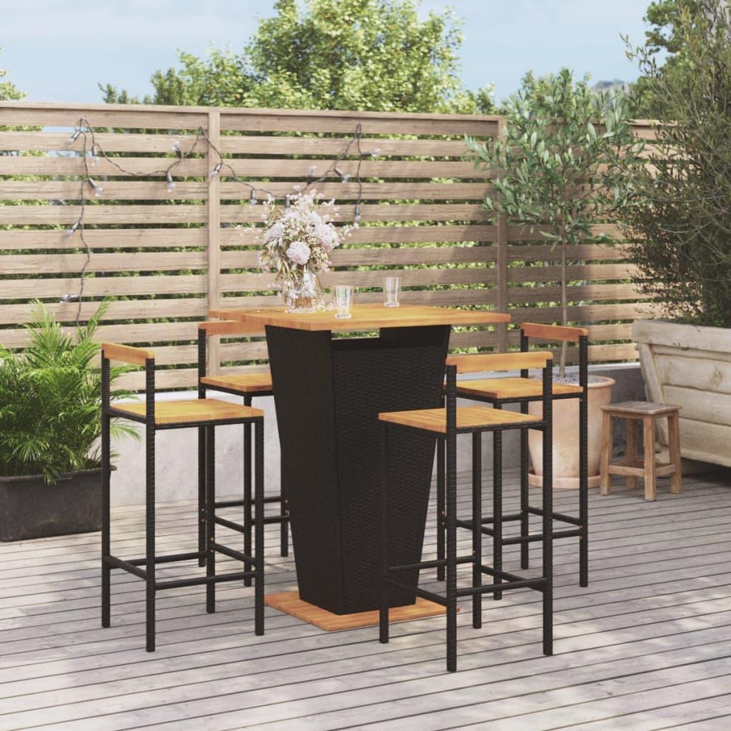 5 Piece Garden Bar Set Black Poly Rattan&amp;Solid Wood Acacia