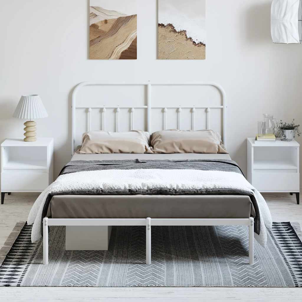 Metal Bed Frame without Mattress with Headboard White 150x200 cm