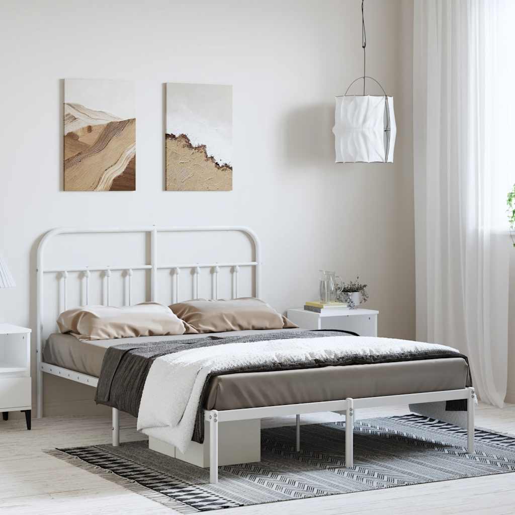Metal Bed Frame without Mattress with Headboard White 150x200 cm