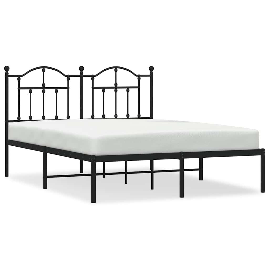 Metal Bed Frame without Mattress with Headboard Black 135x190 cm