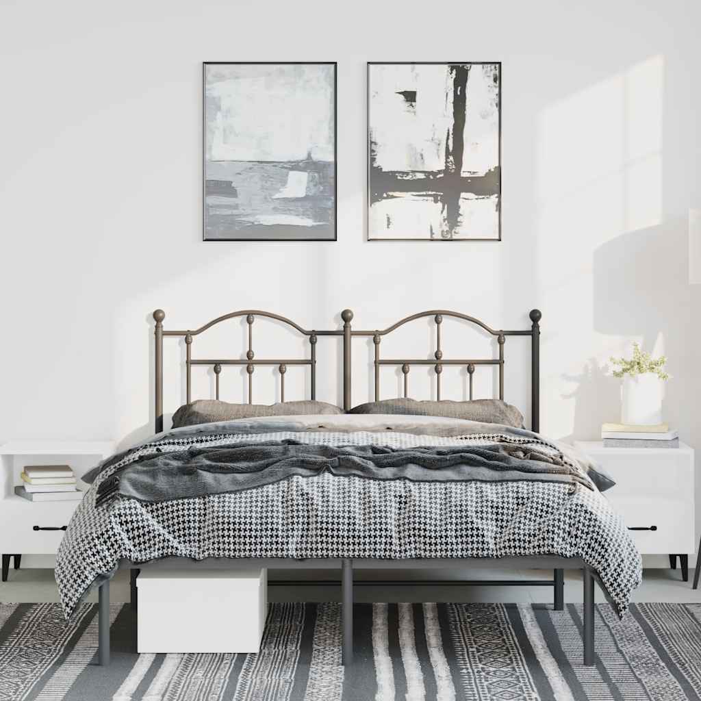 Metal Bed Frame without Mattress with Headboard Black 135x190 cm