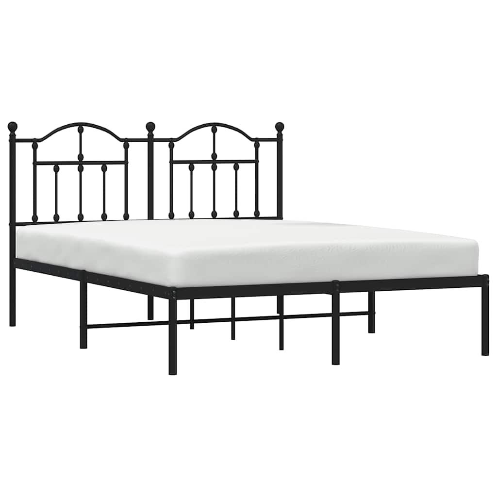 Metal Bed Frame without Mattress with Headboard Black 135x190 cm