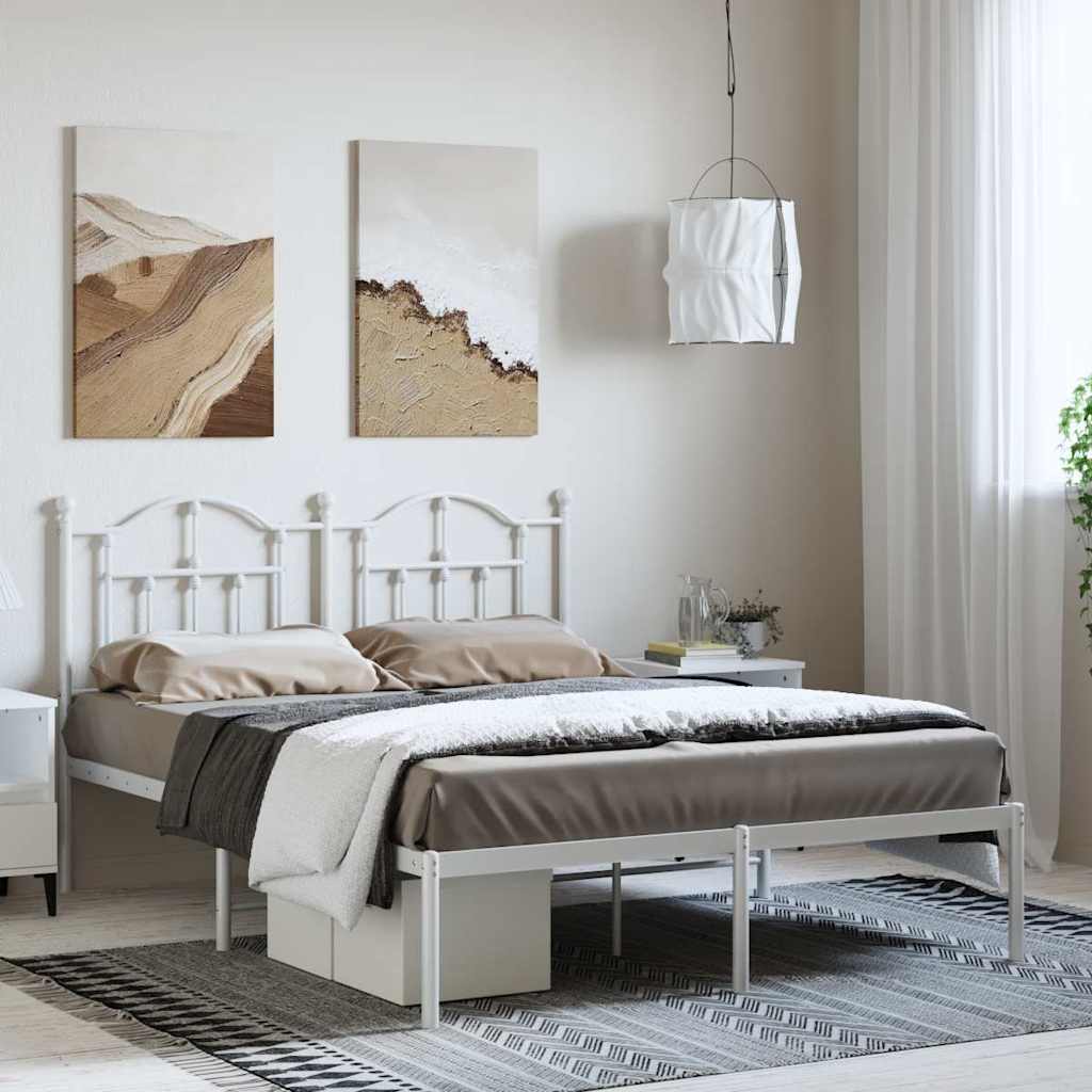 Metal Bed Frame without Mattress with Headboard White 150x200 cm