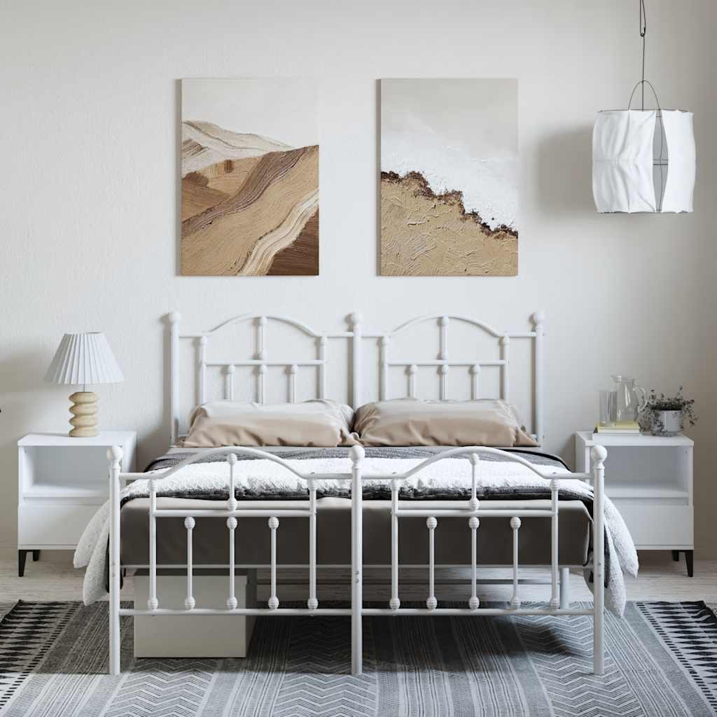 Metal Bed Frame without Mattress with Footboard White 135x190 cm
