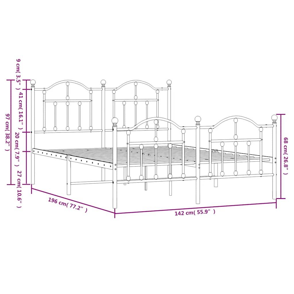 Metal Bed Frame without Mattress with Footboard White 135x190 cm