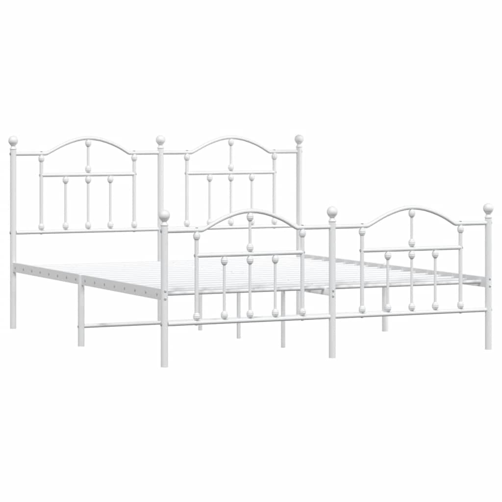 Metal Bed Frame without Mattress with Footboard White 183x203 cm King