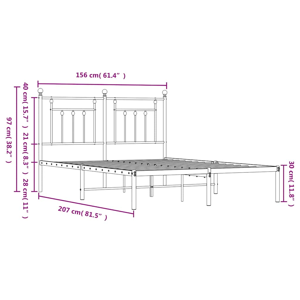 Metal Bed Frame without Mattress with Headboard Black 150x200 cm