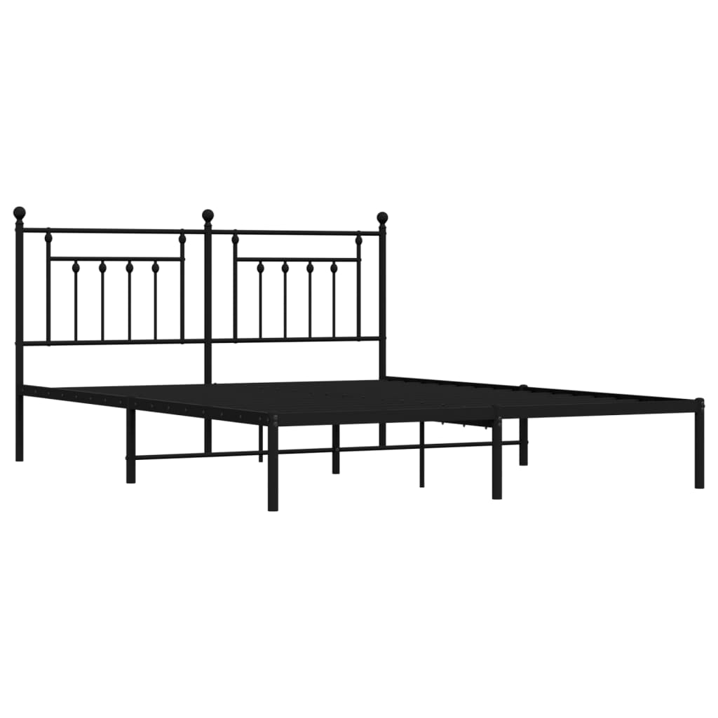 Metal Bed Frame without Mattress with Headboard Black 183x203 cm King