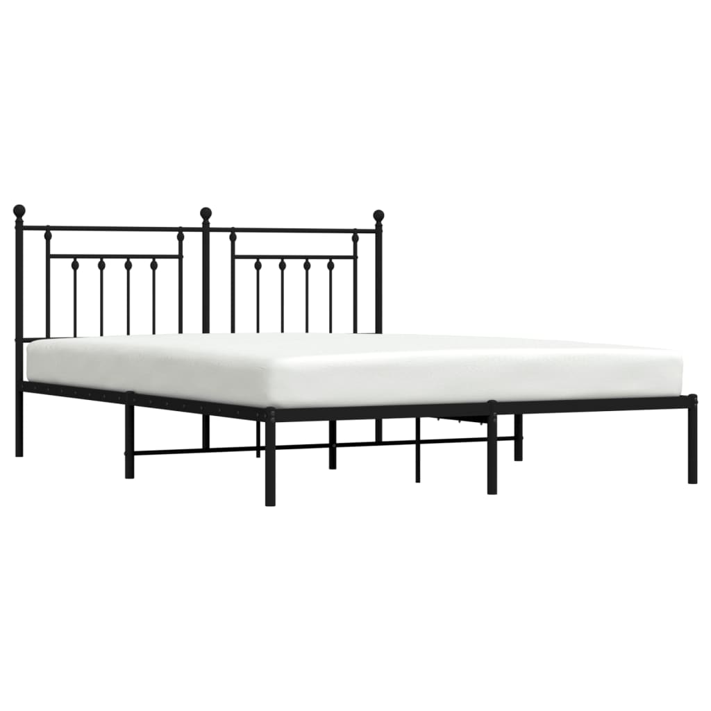 Metal Bed Frame without Mattress with Headboard Black 183x203 cm King