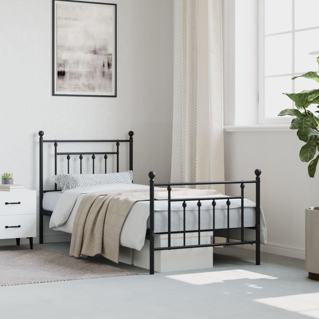 Metal Bed Frame without Mattress with Footboard Black 90x190 cm