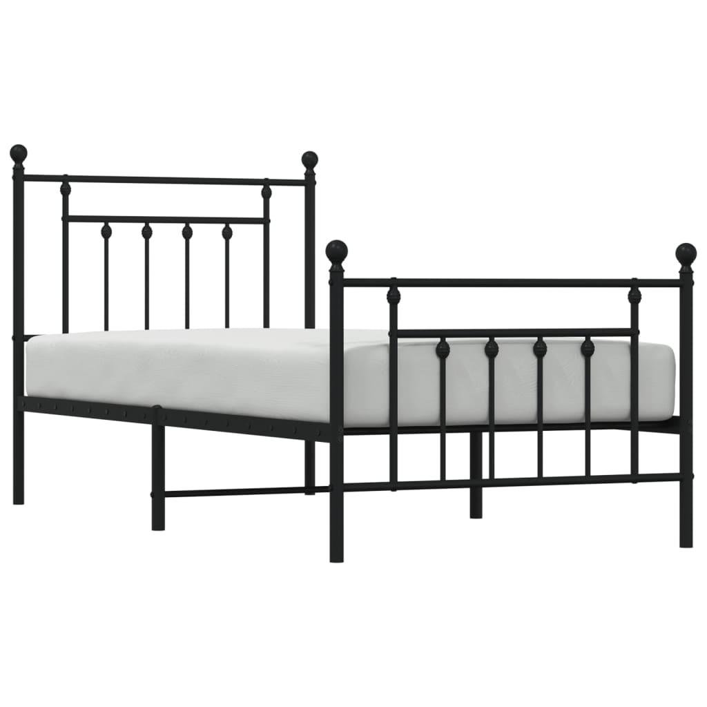 Metal Bed Frame without Mattress with Footboard Black 90x190 cm