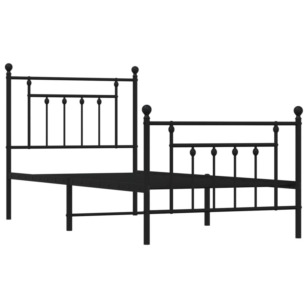 Metal Bed Frame without Mattress with Footboard Black 90x190 cm