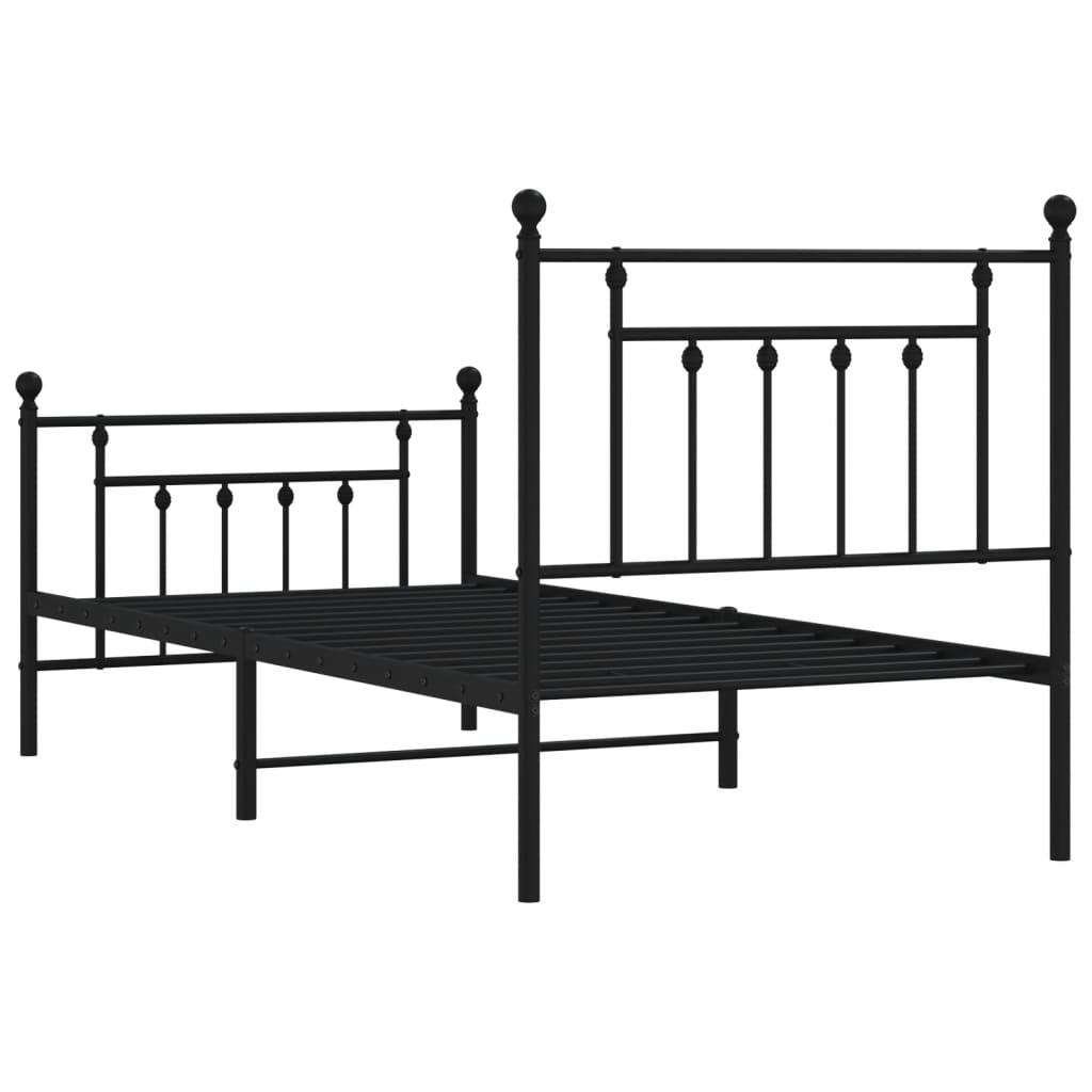 Metal Bed Frame without Mattress with Footboard Black 90x190 cm