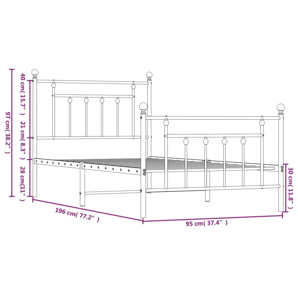 Metal Bed Frame without Mattress with Footboard Black 90x190 cm