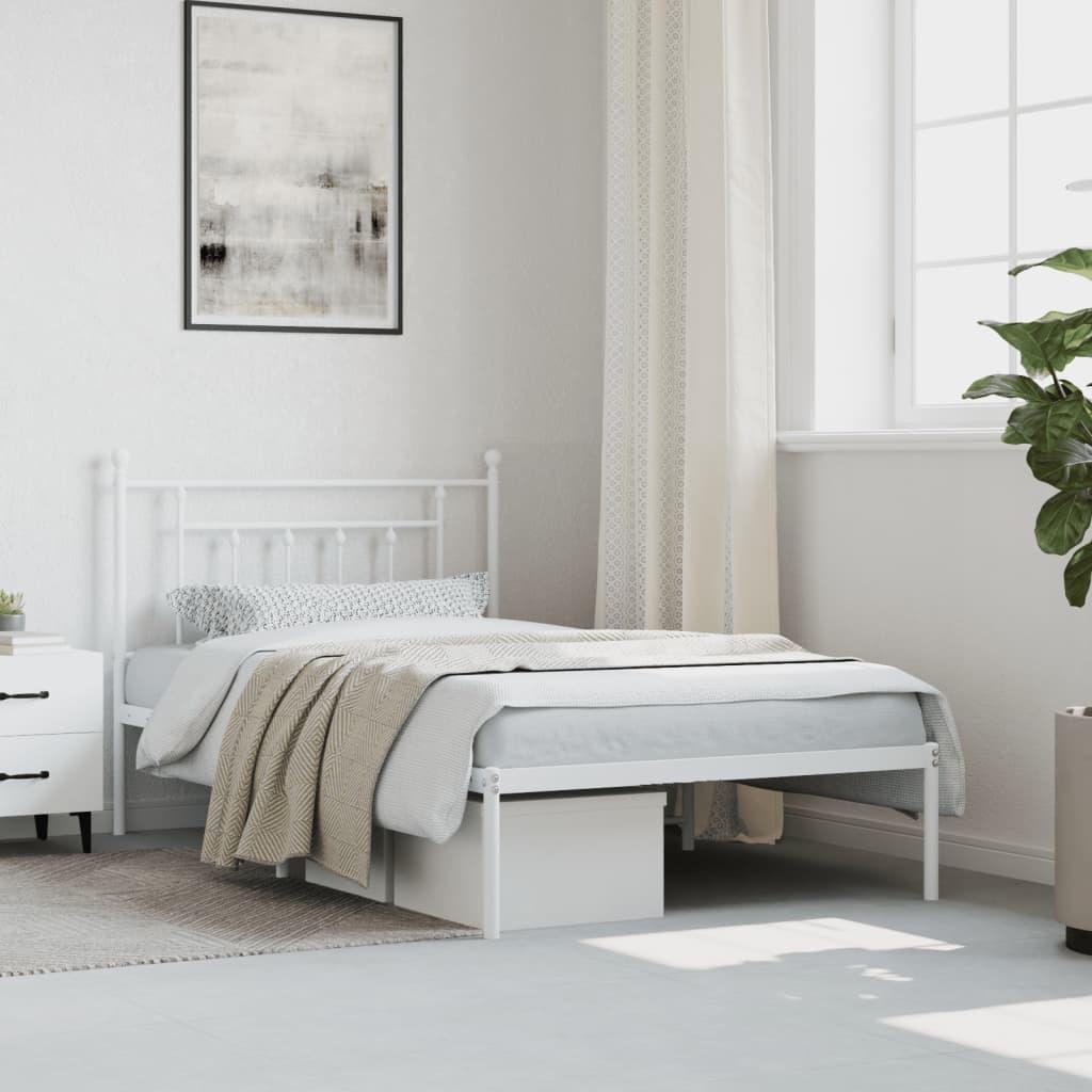Metal Bed Frame without Mattress with Headboard White 107x203 cm King Single