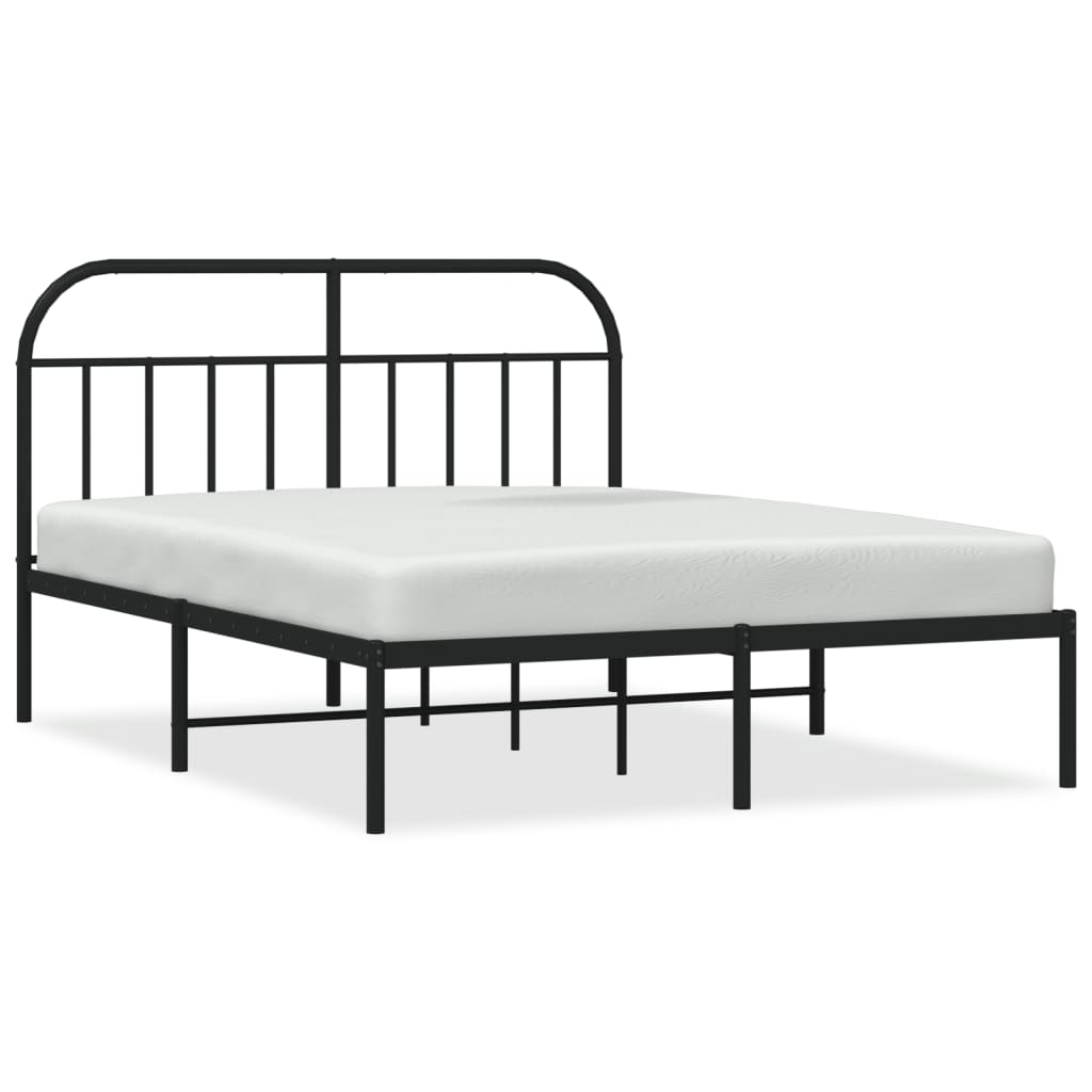 Metal Bed Frame without Mattress with Headboard Black 135x190 cm