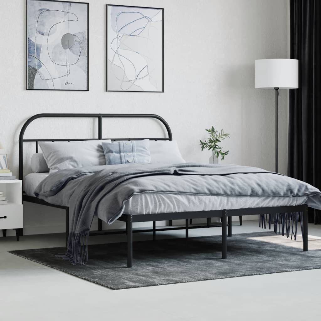 Metal Bed Frame without Mattress with Headboard Black 135x190 cm