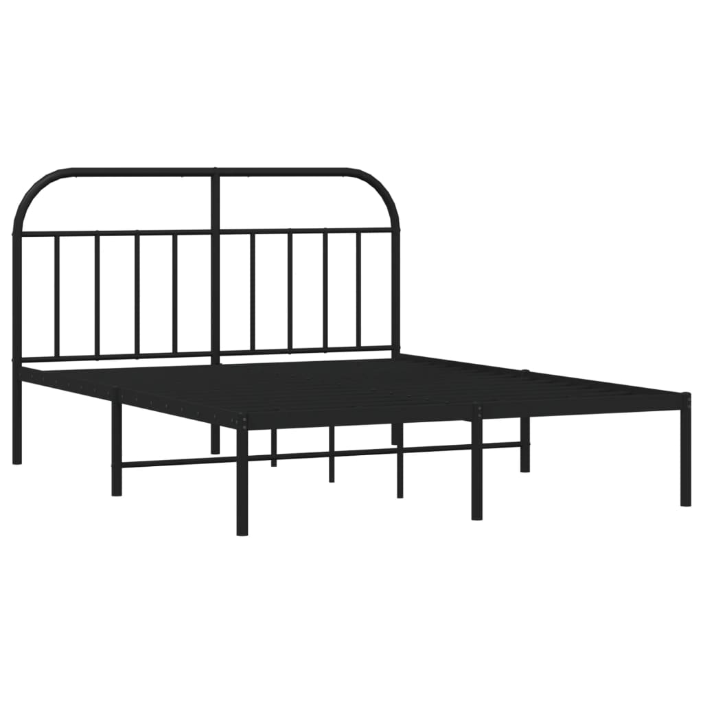 Metal Bed Frame without Mattress with Headboard Black 135x190 cm