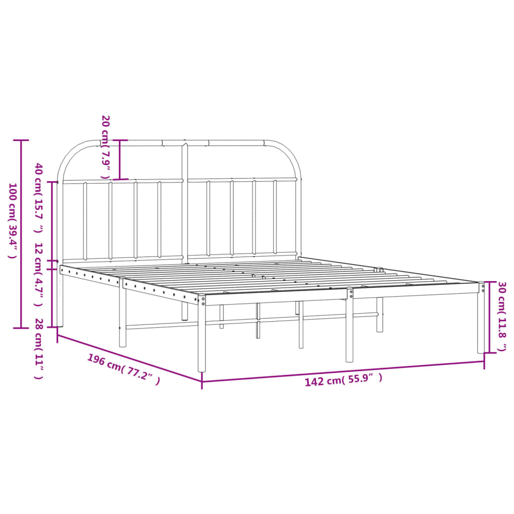 Metal Bed Frame without Mattress with Headboard Black 135x190 cm