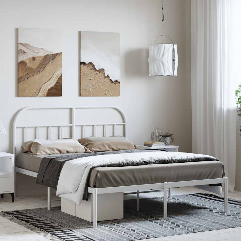 Metal Bed Frame without Mattress with Headboard White 135x190 cm