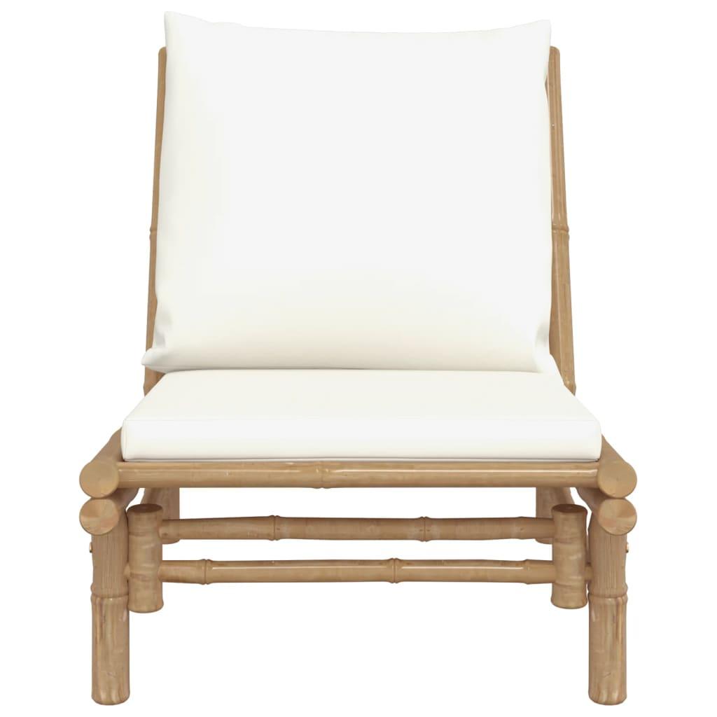 Garden Chairs 2 pcs with Cream White Cushions Bamboo