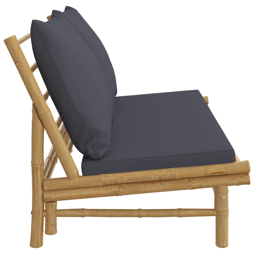 Garden Bench with Dark Grey Cushions Bamboo
