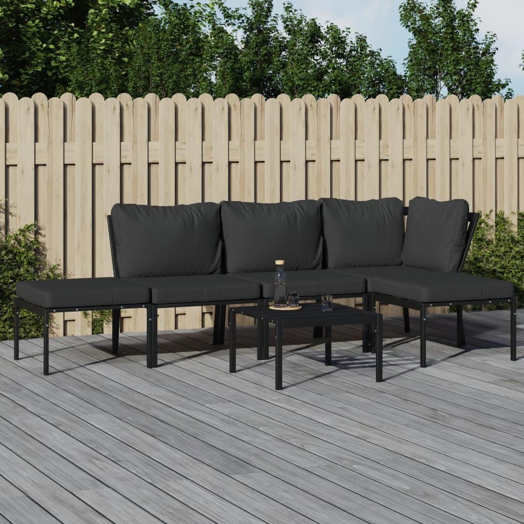 6 Piece Garden Lounge Set with Grey Cushions Steel