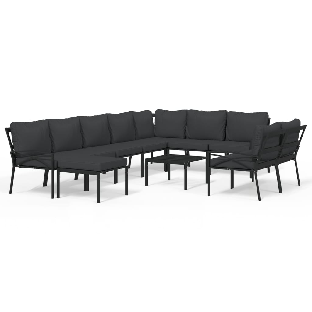 11 Piece Garden Lounge Set with Grey Cushions Steel