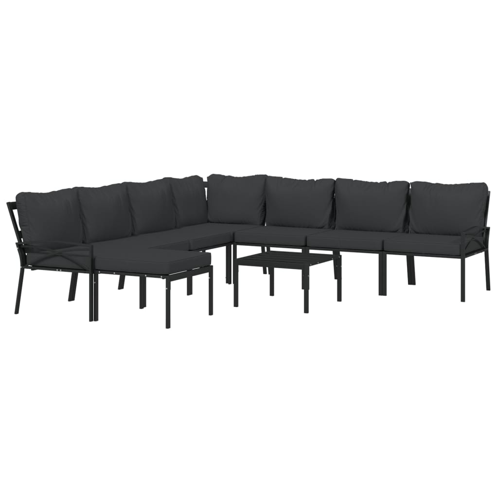 9 Piece Garden Lounge Set with Grey Cushions Steel